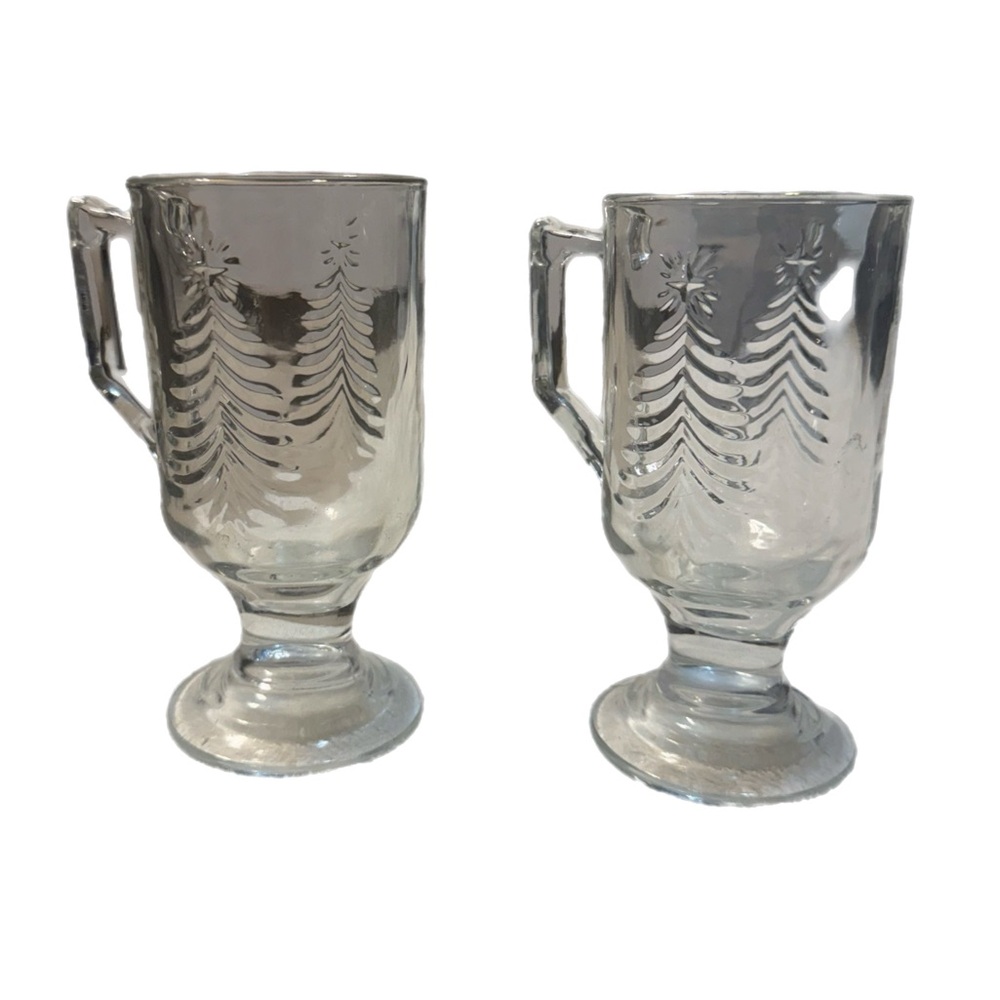 Indiana Glass Set of 4 Christmas Tree Design Gold Rimmed Irish Coffee Mugs